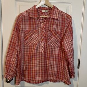 VTG Fritzi lightweight long sleeve 1/2 button down red plaid blouse sz XL (?)
